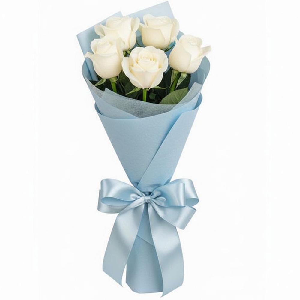Букет 5 Белых роз Проуд в Новомихайловском