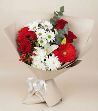 Букет цветов из:  Розы, Хризантемы, Герберы и Лилии #REPLACE_PRED# Новомихайловском